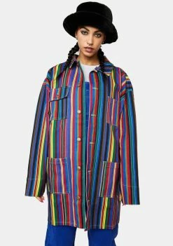 Cross Colours Striped Hooded Barn Jacket Outerwear