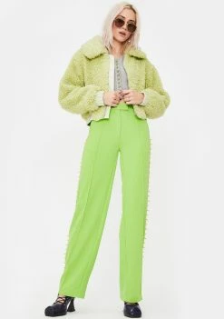 No Dress Outerwear Avocado Green Faux Fur Jacket
