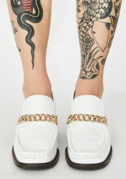 No Dress Heels Gold Chain Crocodile Leather Loafers