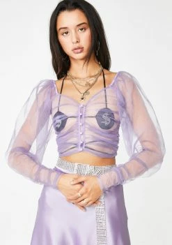 No Dress Tops Lilac Transparent Puff Top