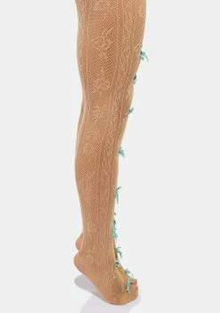 No Dress Green Bowknot Naked Fishnet Stockings