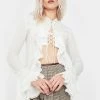 No Dress Flare Sleeve Belted Lace Shirt Tops