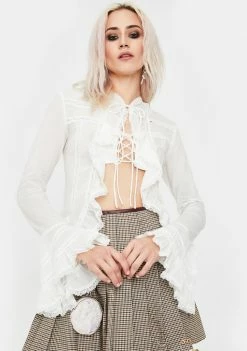 No Dress Flare Sleeve Belted Lace Shirt Tops