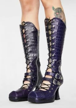 No Dress Crocodile Lace Up Leather Boots Boots & Booties