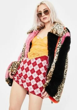 No Dress Bottoms Red Argyle Knit Mini Skirt