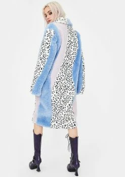 No Dress Leopard Faux Fur Patchwork Long Coat