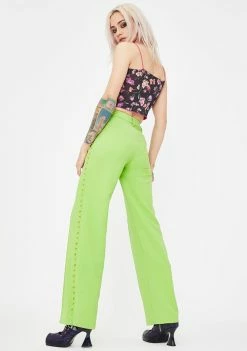 No Dress Green Studded Suit Pants Bottoms