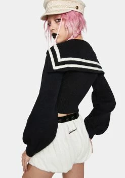 No Dress Tops Bow Clip Sailor Collar Sweater