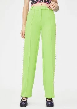 No Dress Green Studded Suit Pants Bottoms