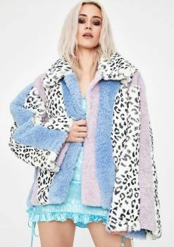 No Dress Leopard Multi Patchwork Faux Fur Jacket Outerwear