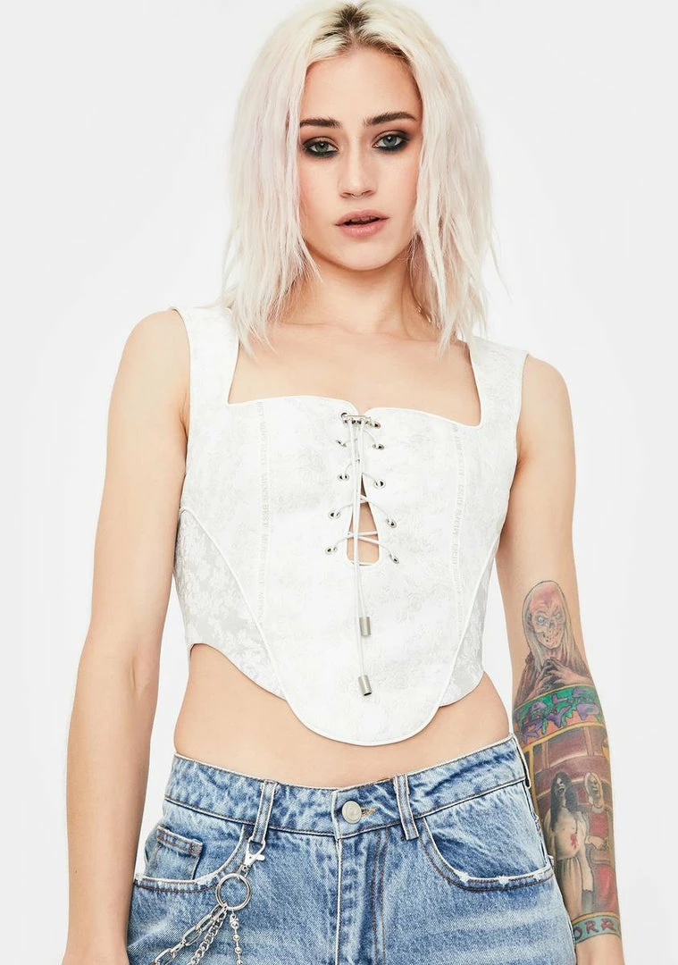 Promo ⭐ No ???? Dress White Jacquard Corset Top ???? 1 No Dress White Jacquard Corset Top