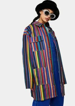 Cross Colours Striped Hooded Barn Jacket Outerwear