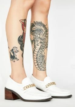 No Dress Heels Gold Chain Crocodile Leather Loafers