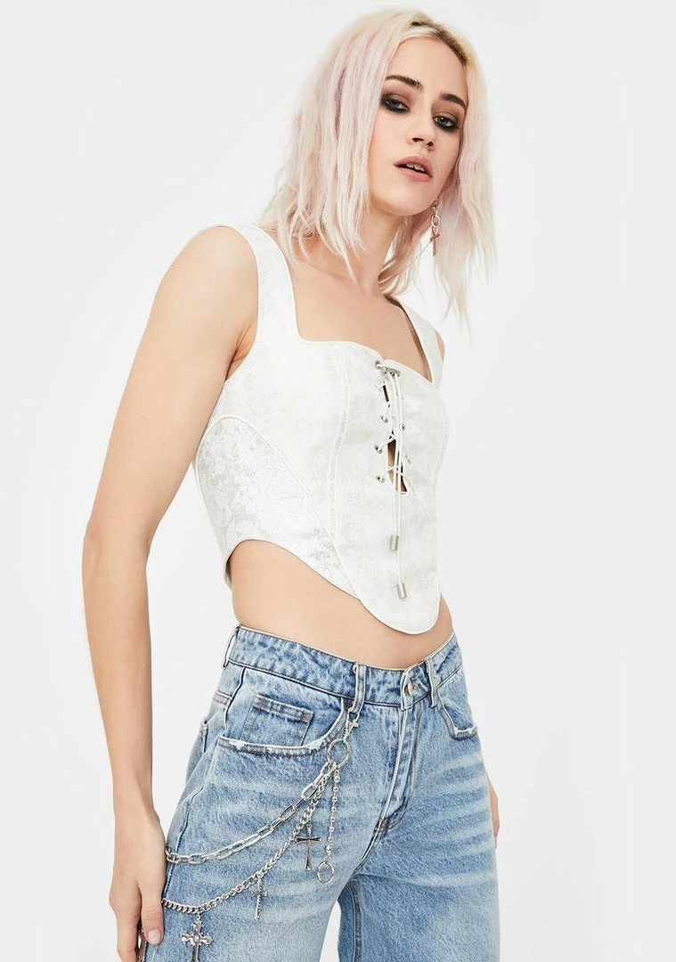 Promo ⭐ No ???? Dress White Jacquard Corset Top ???? 2 No Dress White Jacquard Corset Top