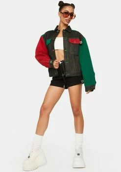 Cross Colours Colorblock Cotton Denim Jacket Outerwear