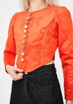 No Dress Bow Textured Orange Wool Jacket