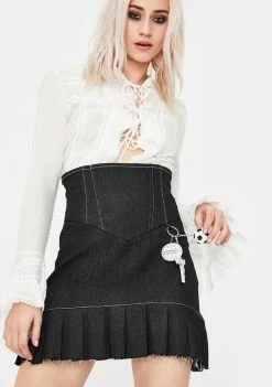 No Dress Bottoms Black Denim High Waist Skirt
