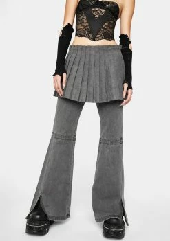 No Dress Bottoms Pleated Skirt And Jeans Set