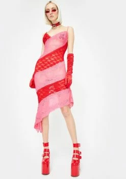 No Dress Red Patchwork Lace Slip Dress