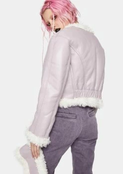 No Dress Lilac Leather And White Faux Fur Double Sided Cropped Coat Outerwear