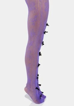 No Dress Black Bowknot Purple Fishnet Stockings Socks & Tights