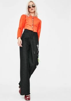 No Dress Bow Textured Orange Wool Jacket