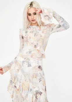 No Dress Angel Print Asymmetrical Hollow Maxi Dress