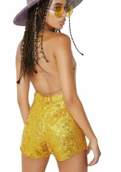 EASY TIGER Dream In Gold Sequin Shorts Bottoms