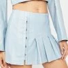 No Dress Blue Vegan Leather Pleated Short Skirt