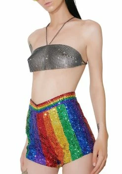 EASY TIGER Dream In Rainbow Sequin Shorts Bottoms