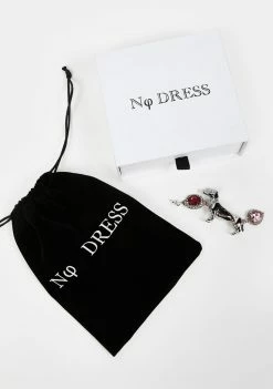 No Dress Red Pink Rhinestone Silver Dog Earrings