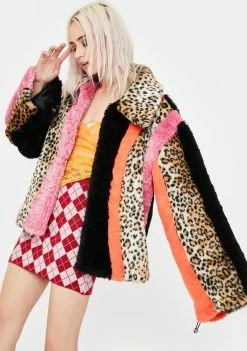 No Dress Leopard Faux Fur Patchwork Coat