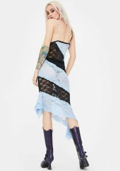 No Dress Dresses Blue Patchwork Lace Slip Dress