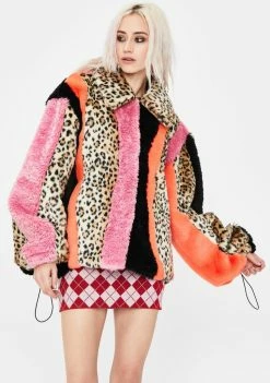 No Dress Leopard Faux Fur Patchwork Coat