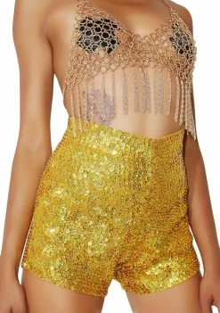 EASY TIGER Dream In Gold Sequin Shorts Bottoms