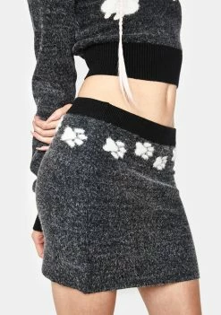 No Dress White Dog Paws Knit Skirt Mini Skirt