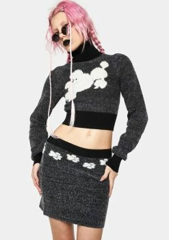 No Dress White Dog Paws Knit Skirt Mini Skirt