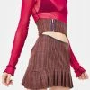 No Dress Bottoms Brown Checkered Pleated Skirt