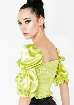 No Dress Tops Green Puff Top