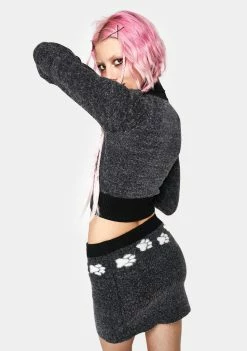 No Dress White Dog Paws Knit Skirt Mini Skirt