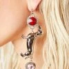 No Dress Red Pink Rhinestone Silver Dog Earrings