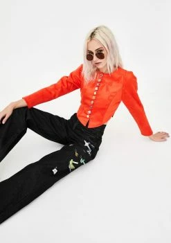 No Dress Bow Textured Orange Wool Jacket