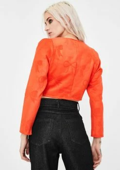 No Dress Bow Textured Orange Wool Jacket