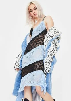 No Dress Dresses Blue Patchwork Lace Slip Dress