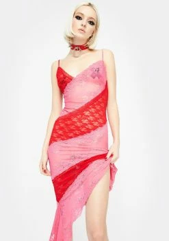 No Dress Red Patchwork Lace Slip Dress