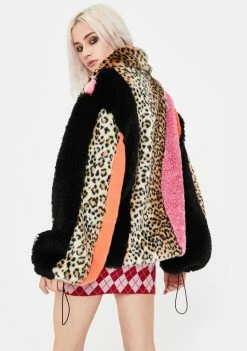 No Dress Leopard Faux Fur Patchwork Coat