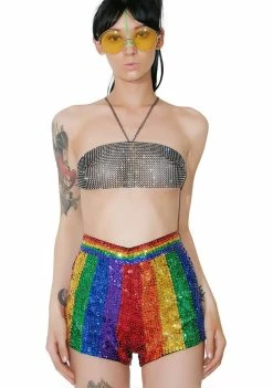EASY TIGER Dream In Rainbow Sequin Shorts Bottoms