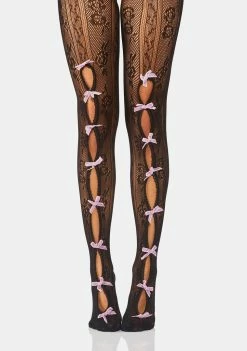 No Dress Purple Bowknot Black Fishnet Stockings