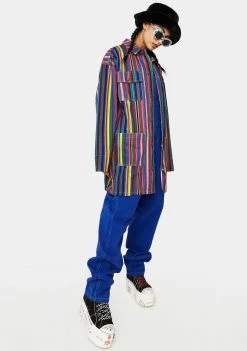 Cross Colours Striped Hooded Barn Jacket Outerwear