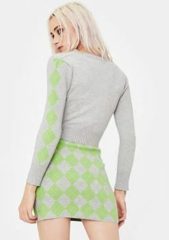 No Dress Green Argyle Knit Mini Skirt